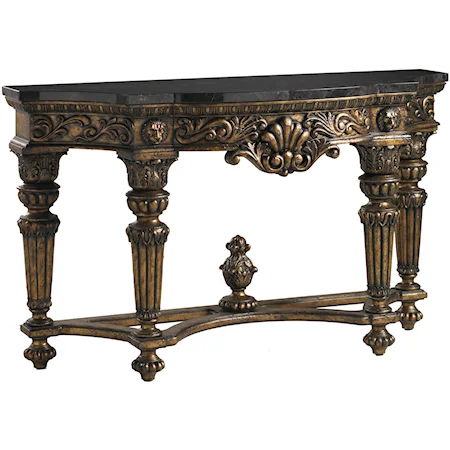 Gilbraltar Grandly Scaled Console Table with Custom Castings & Hand-Carved Hardwoods